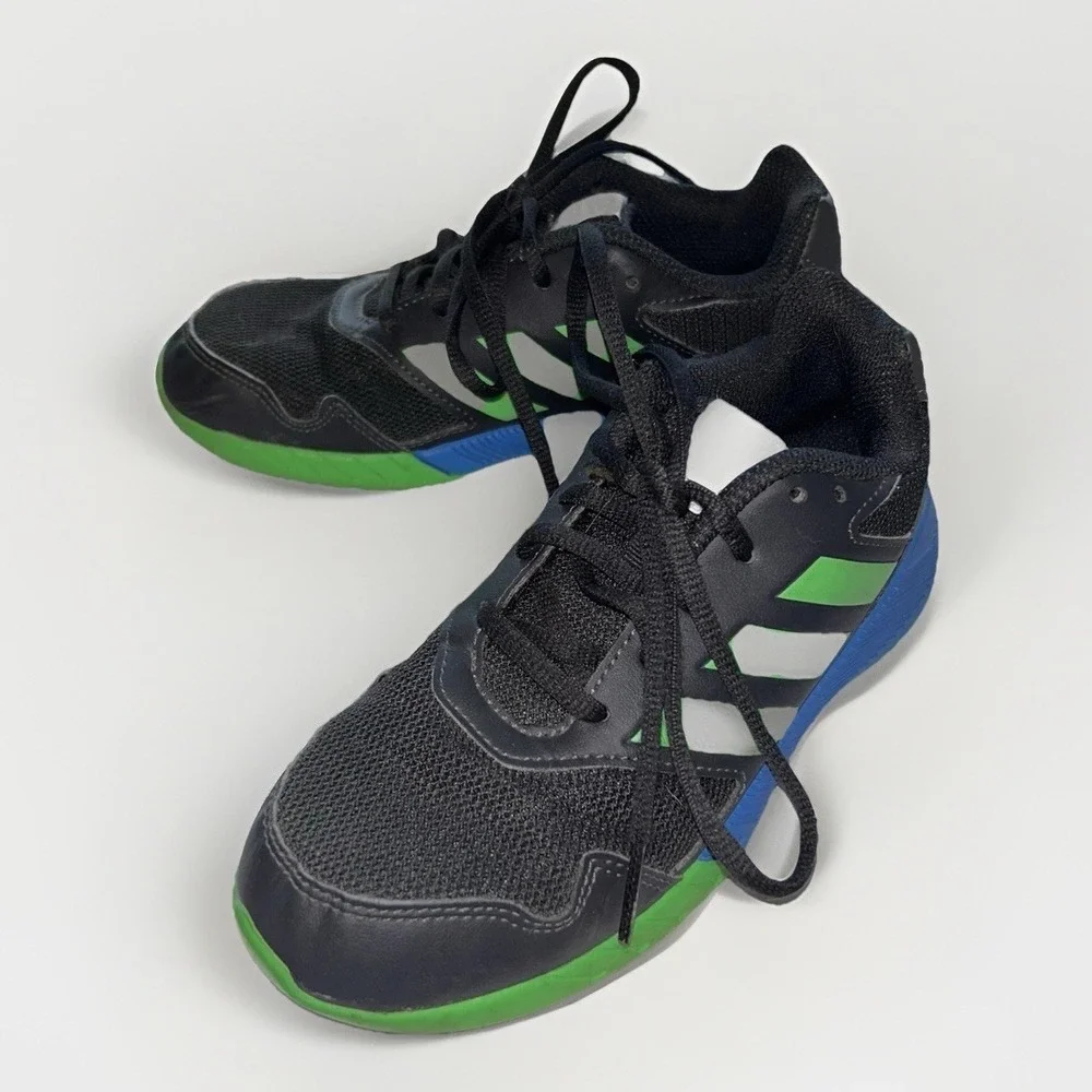 Adidas AltaRun Kids Size 2 Black Green Blue Athletic‎ Running Shoes AH2420